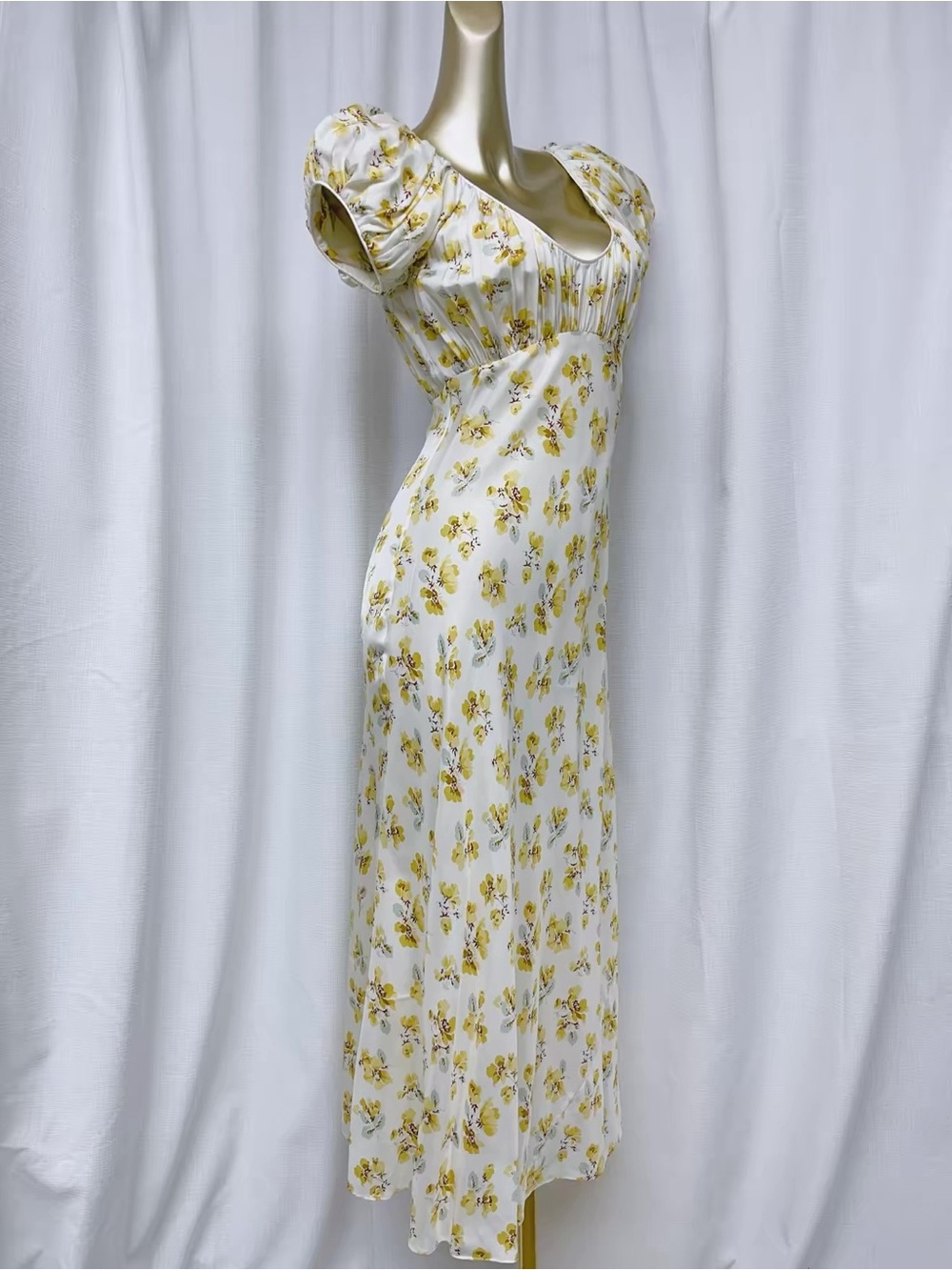 NWOT Doen Floral-print Silk-blend Midi Dress in Yellow, Size XXS/XS/S/M/L - Picture 10 of 16